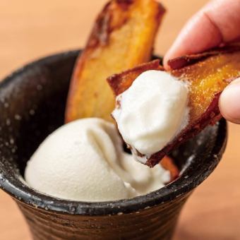 Baked sweet potato and ice cream