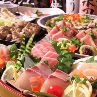 【7～8月】海鮮3種盛り合わせ,若鶏炭火焼,真鯵フライなど全8品4000円コース<90分飲み放題付>