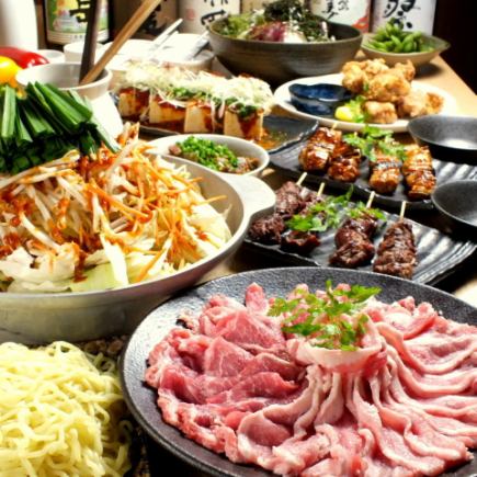 ◆◎もち豚&地鶏の串焼きなど全7品『もち豚のピリ辛鍋コース』2H飲み放題付4200円