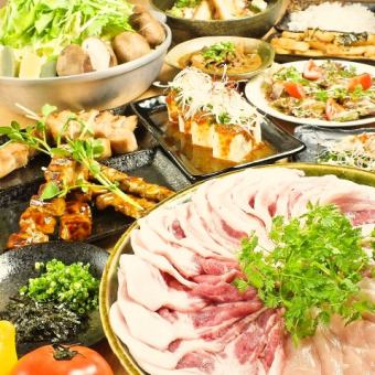 ◆【丹波鶏鍋×もち豚】しゃぶしゃぶ♪『もち豚と地鶏のゆずちゃんこ鍋コース』5000円