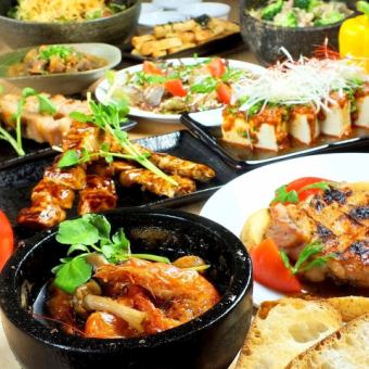 ◆【3時間飲み放題付】ステーキ・アヒージョ・名物の串焼きも食べれる!!全10品5000円