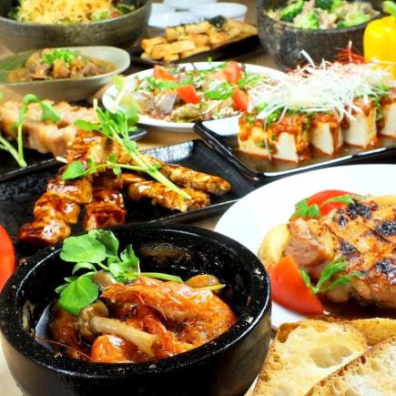 ◆【3時間飲み放題付】ステーキ・アヒージョ・名物の串焼きも食べれる!!全10品5000円