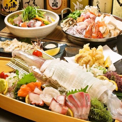 7~9月◆〆イカの姿造り・お造り盛り・梶木鮪「祐介彩り」コース【2時間飲み放題付き7品6500円】