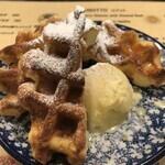 Belgian waffles with vanilla ice cream