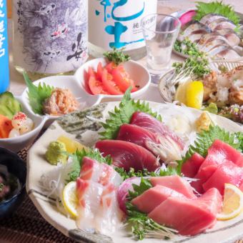 【満足度◎宴会コース】刺身盛り合わせや揚げ鶏含む全7品＋2H飲み放題⇒5000円(税込)