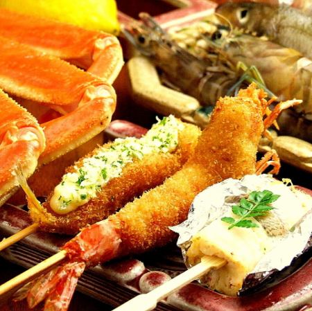 蟹の鱚巻・海老紫蘇巻きetc…旬の素材をサクッと衣の串揚げで