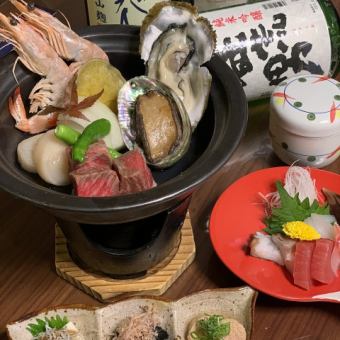 新コース 【飲み放題120分付き】豪華 海鮮と和牛の陶板焼きコース  超人気 焼きサバ寿司付き