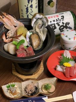 新コース 【飲み放題120分付き】豪華 海鮮と和牛の陶板焼きコース 超人気 焼きサバ寿司付き