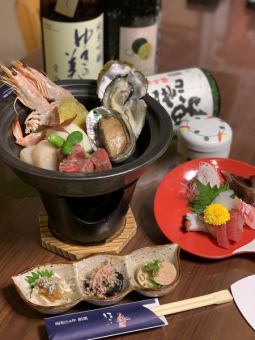 新コース 豪華!! 海鮮と和牛の陶板焼きコース 超人気 焼きサバ寿司付き(飲み放題なし)