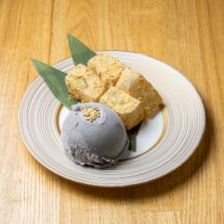 黒胡麻きなこアイス　わらび餅添え