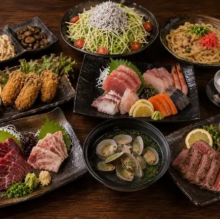 【3時間飲み放題付】『 響』A5黒毛和牛・馬刺し・鮮魚五種 ◎全10品7000円⇒6000円（税込）