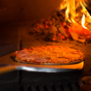 Pizza Napoletana baked in a wood-fired oven