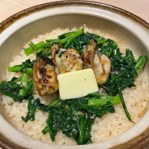 牡蠣と春菊のバターご飯