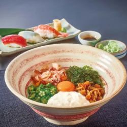 ねばとろ更科そばと寿司セット