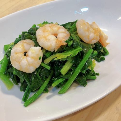 Stir-fried shrimp and spinach