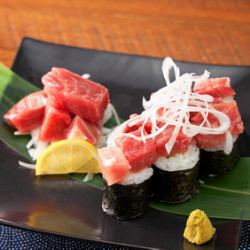 Assortment of bluefin tuna sashimi and sushi