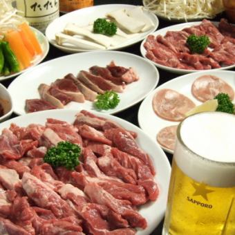 【生啤酒也OK！】豬肉三塊＆成吉思汗套餐☆3,500日圓（含稅）+2小時無限暢飲