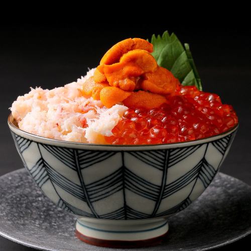 Sea urchin, crab, salmon roe trio bowl