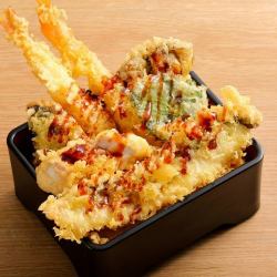 Special tempura rice bowl with shrimp and conger eel