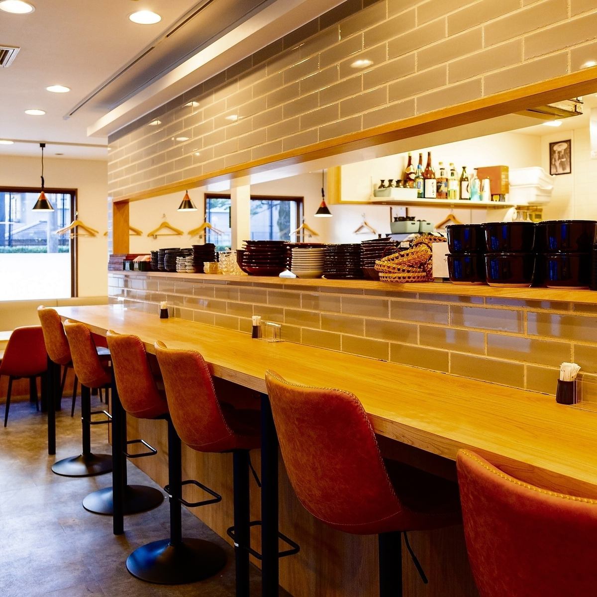 The counter seats are very popular with couples, and the restaurant has a fun atmosphere surrounding the kitchen.