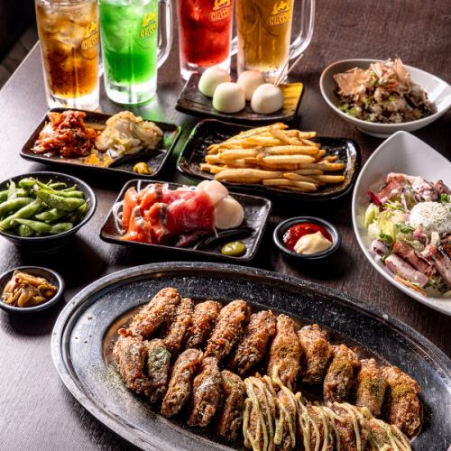 【一次会にはこれ！】《宴会コース》手羽から食べ放題×2時間飲み放題×他料理8品⇒お1人様3500円(税込)