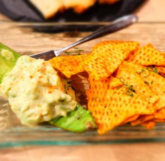 avocado dip and cheese chips