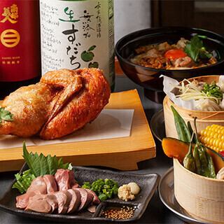 大山ひな半身揚げコース 2h飲み放題+500円で生ビールを含む42種類を追加出来ます。全5品