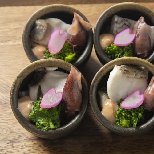 桜鯛とホタルイカの春野菜