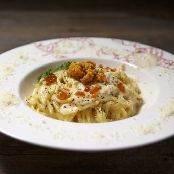 Luxurious Carbonara with Sea Urchin and Salmon Roe