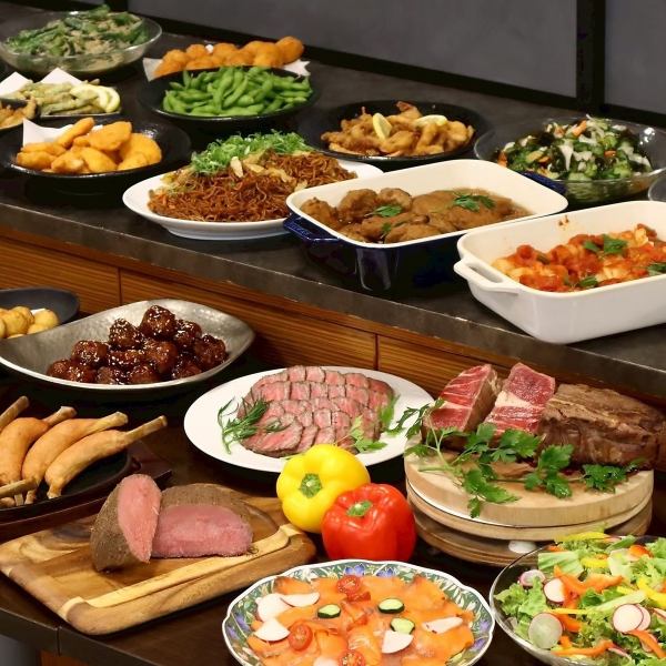 【ローストビーフ&ポーク食べ比べコース】 ビュッフェ30種Drink80種/2H食べ飲み放題6000→5000円