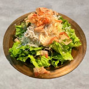 Tofu and dried sardine salad with raw bonito flakes
