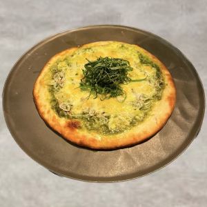 Whitebait and perilla leaf pizza