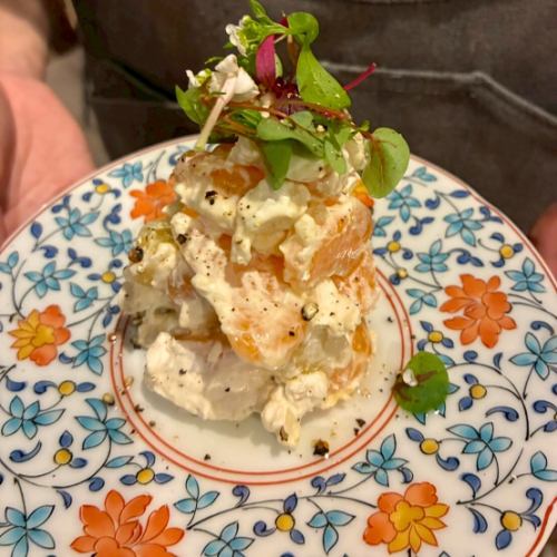 旬の果物と生ハムの白和え