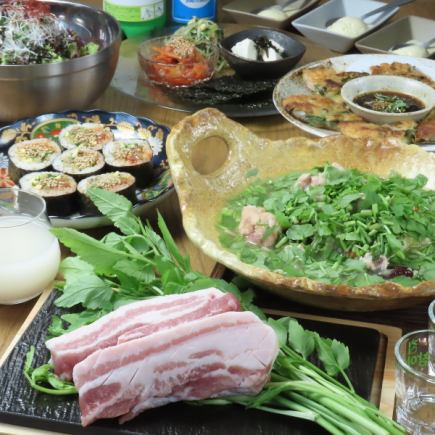 【現在韓国で大ブーム!ミナリ料理が楽しめる贅沢コース◎】飲み放題付(全7品)5000円(税込)