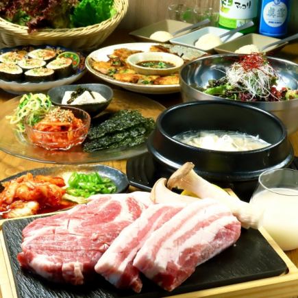 【国産豚のサムギョプサルモクサル盛り合わせコース◎】120分飲み放題付（全7品）4500円（税込）