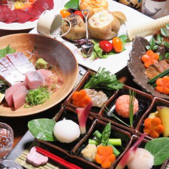 [Tosa no Okyaku course] Dorome, bonito, 4 types of sushi, Aosa Nori tempura, 7 items in total, 2 hours all-you-can-drink included 5000 yen