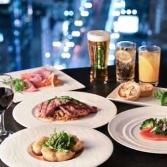 【スカイパーティプラン(フリードリンク付)】種類豊富なドリンクと料理を美しい夜景とともに