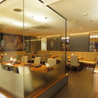 Glass-enclosed private room can be reserved for 25 to 34 people