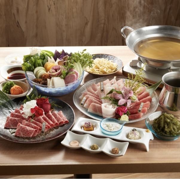 金武アグーと超一級ブランド「山城牛」の食べ比べしゃぶしゃぶコース　