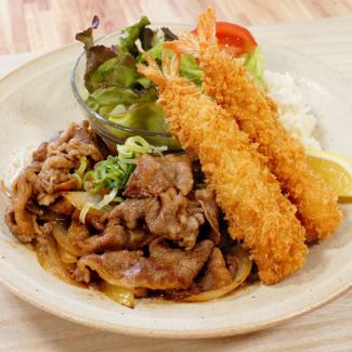 牛カルビ焼肉＆エビフライ定食
