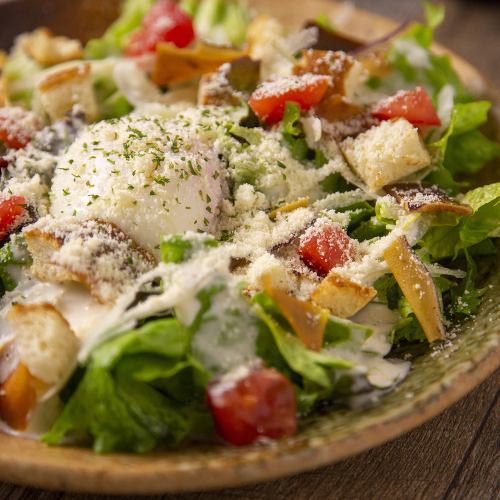 Caesar salad with soft-boiled egg