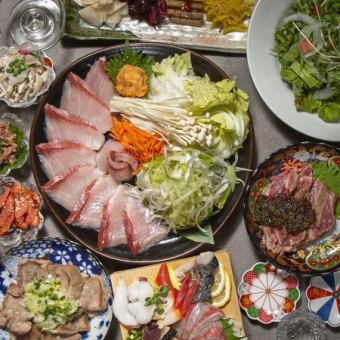 【生ビールや銘柄焼酎・ワインも3H飲み放題付】鰤しゃぶや鮮魚5種盛りなど<全8品税込6800円>