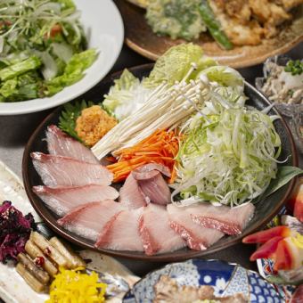 【3H飲放付】自慢の鰤しゃぶプラン♪鰹のたたきや鶏もも炭火焼き＜全8品5300円⇒税込4800円＞