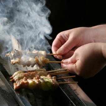 お造り3種・特選炭火焼5種・地鶏親子丼等贅沢鶏料理全9品◆特選炭火やきとりコース4300円(税込)