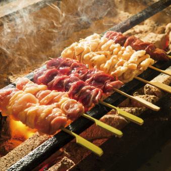 Assortment of three kinds of grilled skewers