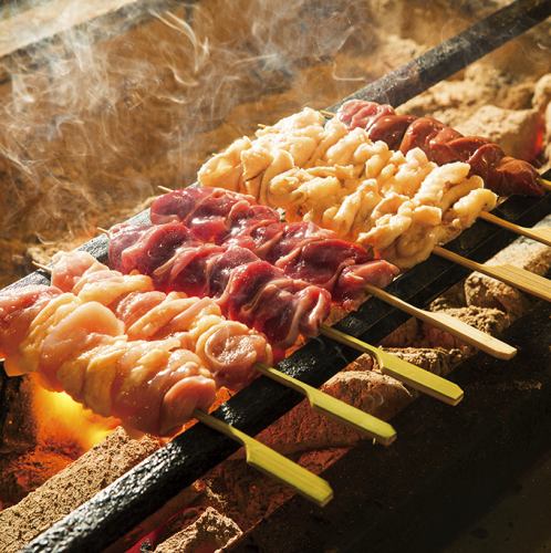 Assortment of three kinds of grilled skewers