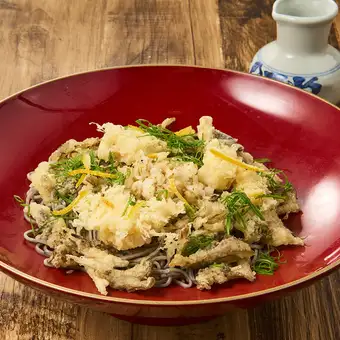 小海老と舞茸のばら天そば