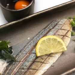 Grilled Marinated Mackerel Sashimi (with Egg Yolk Ponzu Sauce)