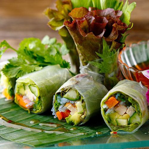 Fresh spring rolls of shrimp, avocado and vegetables