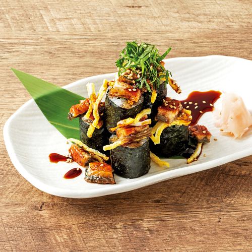 Thin eel roll with overflowing eel